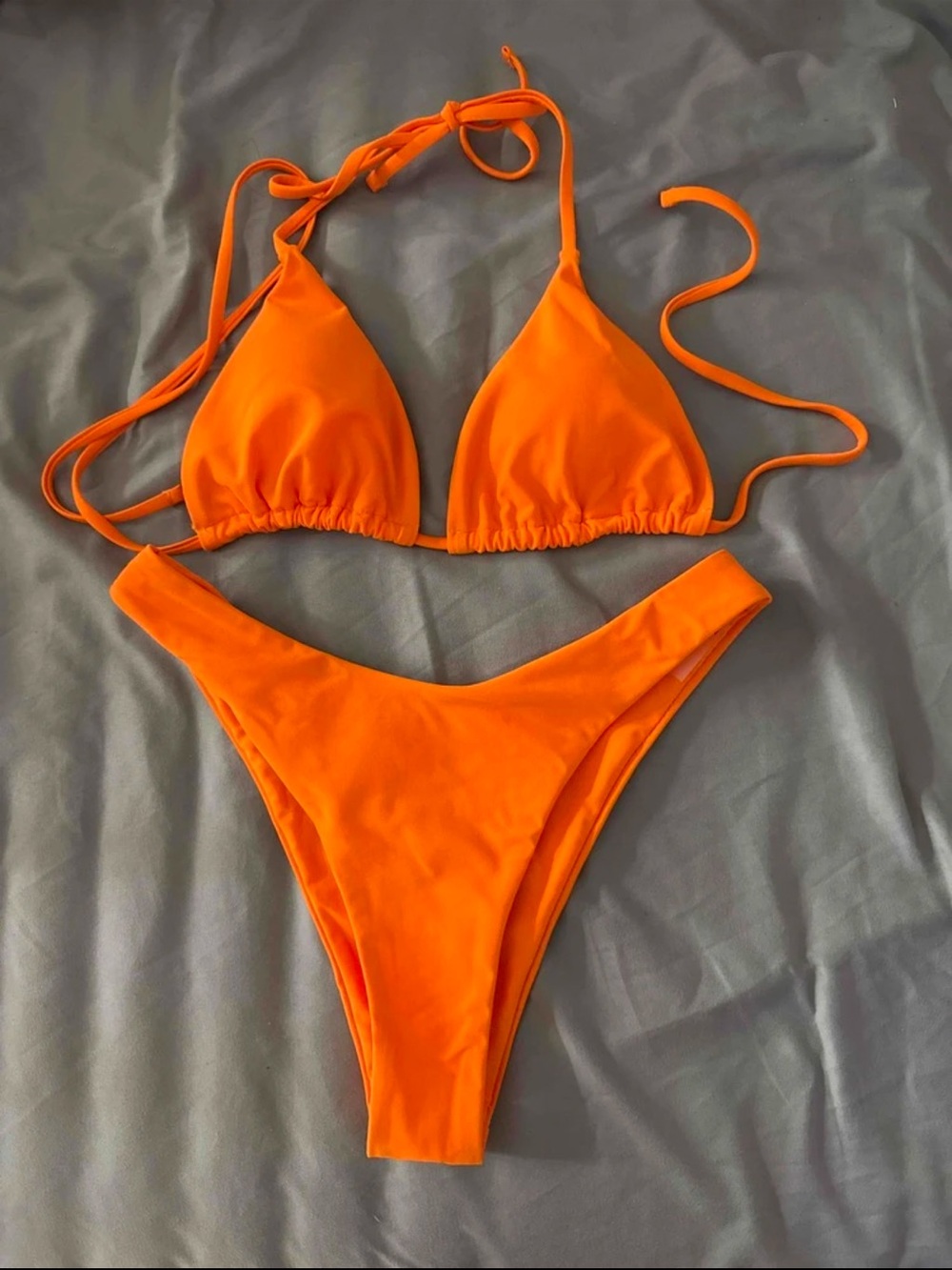 Neon Orange Triangle Bikini Set